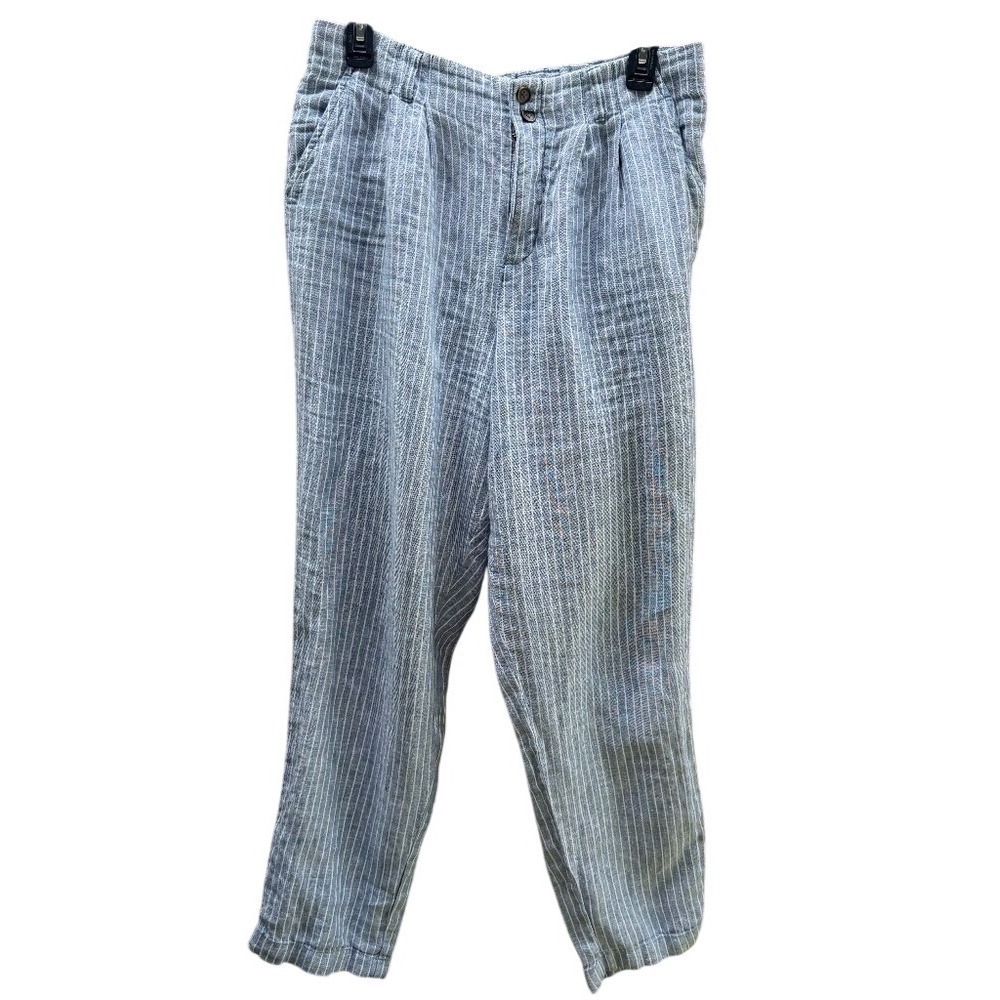 Garnet Hill Striped Pants SZ 10‎ Coastal Beachwear Aloha Linen Wide Elastic Back